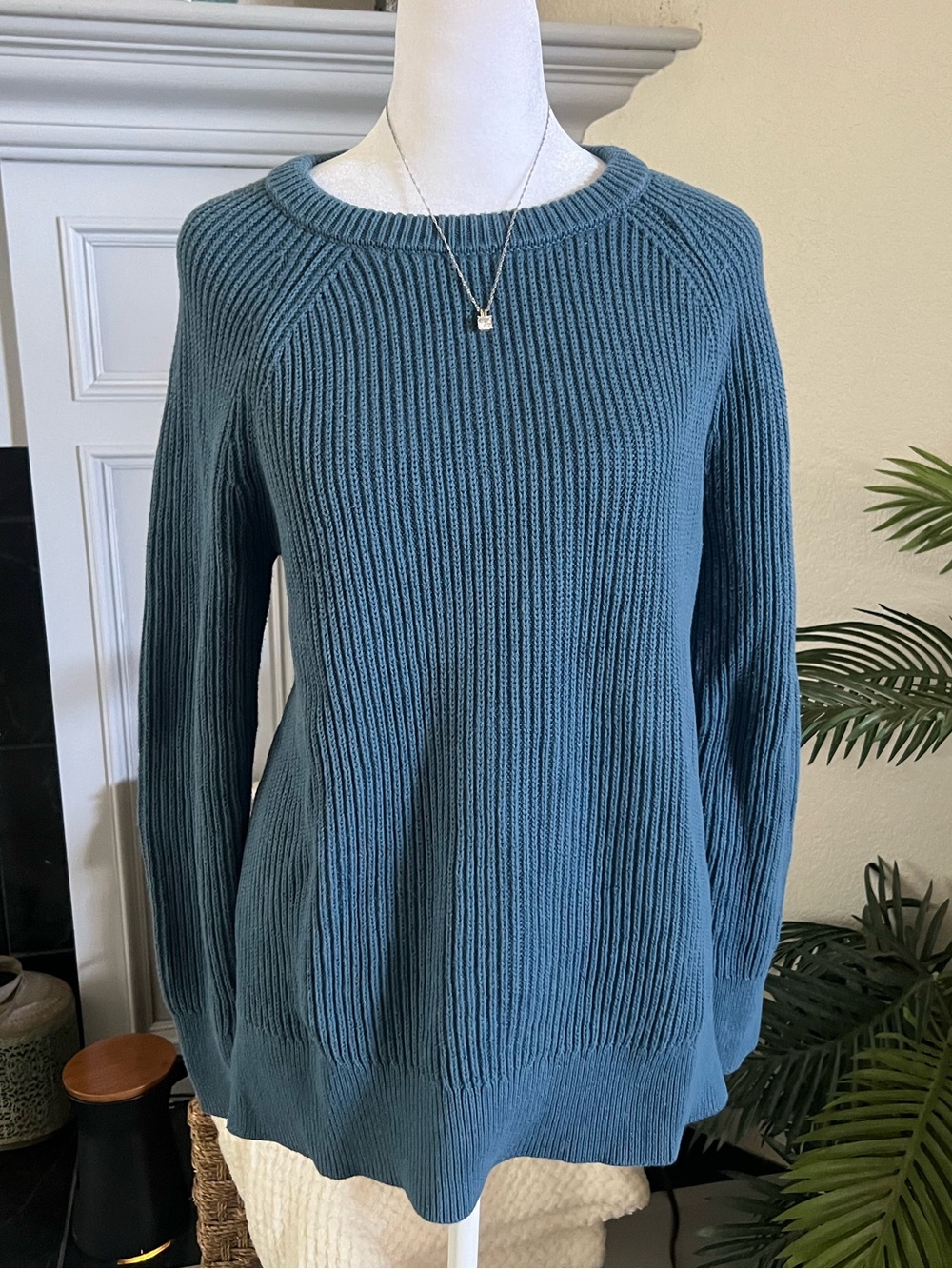 L.L. Bean Teal Ribbed Knit Crewneck Sweater